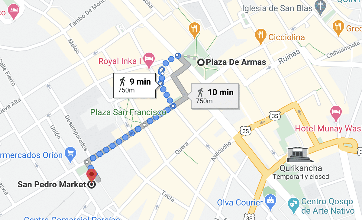 San Pedro Market, map, cusco, peru