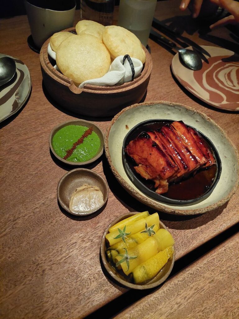 Glazed Pork Belly and Arepas at Merito restaurant